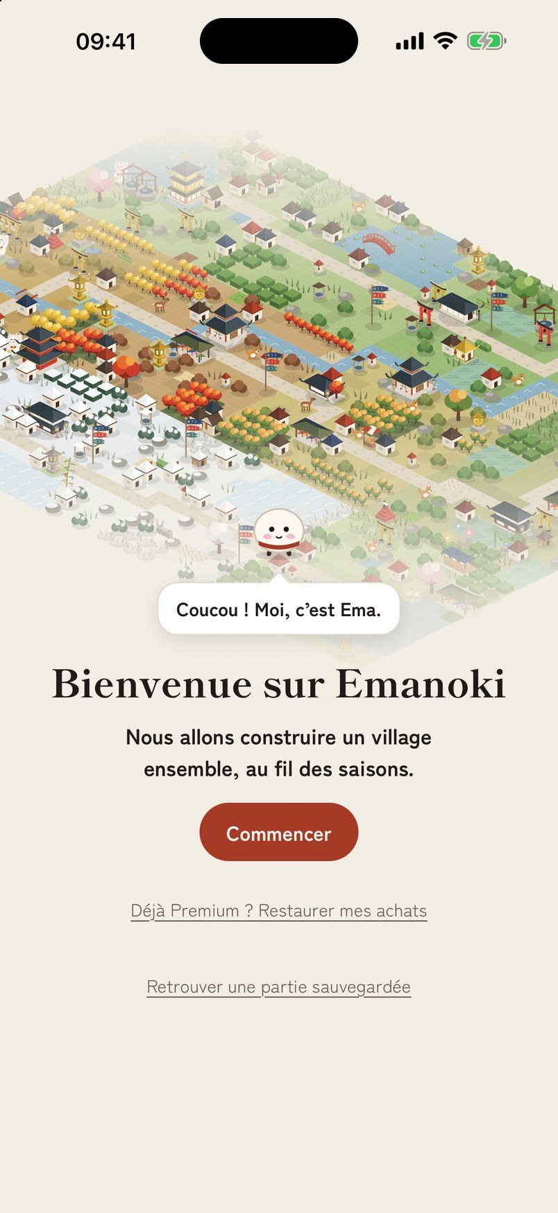 Ema accueille le joueur au-dessus de sa vallée